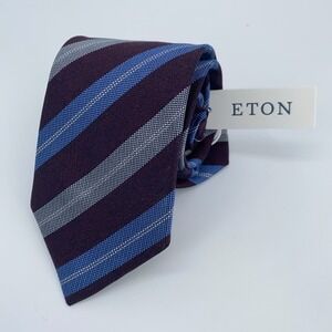 Eton Tie Mens One Size Multi Striped Silk Classic Luxury Necktie Italy Made NWT